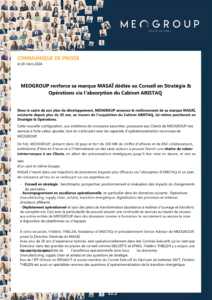 MEOGROUP renforce sa marque MASAÏ dédiée au Conseil en Stratégie & Opérations via l’absorption du Cabinet A